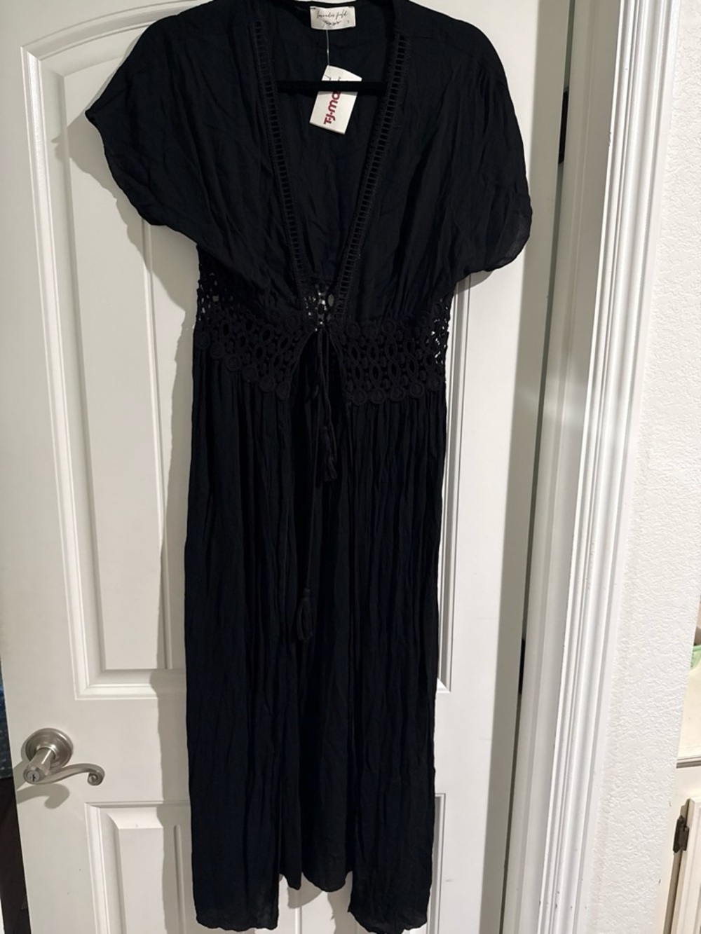 Black Bohemian Crochet-Waist Maxi Cover Up